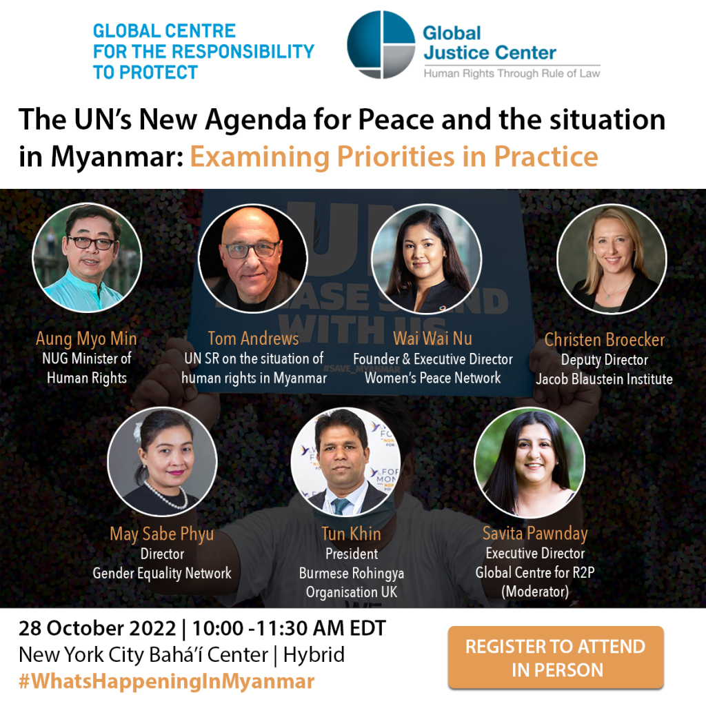 graphic promoting event, "The UN's New Agenda for Peace and the Situation in Myanmar"