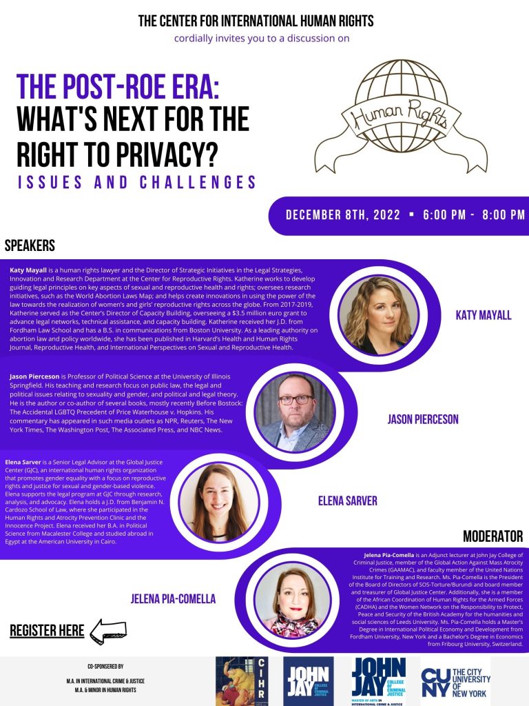 graphic promoting event, "The Post-Roe era: What's next for the right to privacy?"
