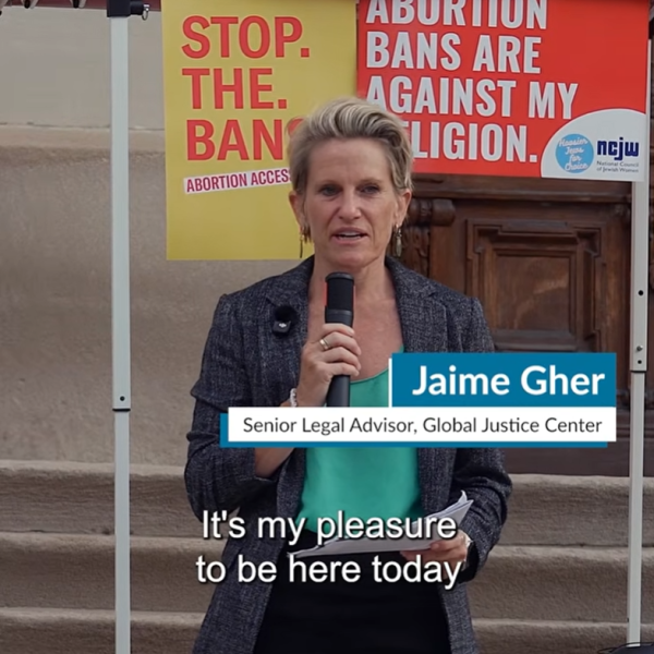 Senior Legal Advisor Jaime Gher speaks at a rally in Indiana